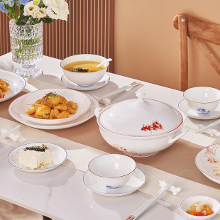 华光陶瓷骨瓷餐具碗碟套装 家用中式餐具套组婚庆乔迁礼 金玉满堂