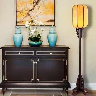 中式落地灯仿古卧室床头台灯实木客厅卧室书房酒店红灯笼落地灯