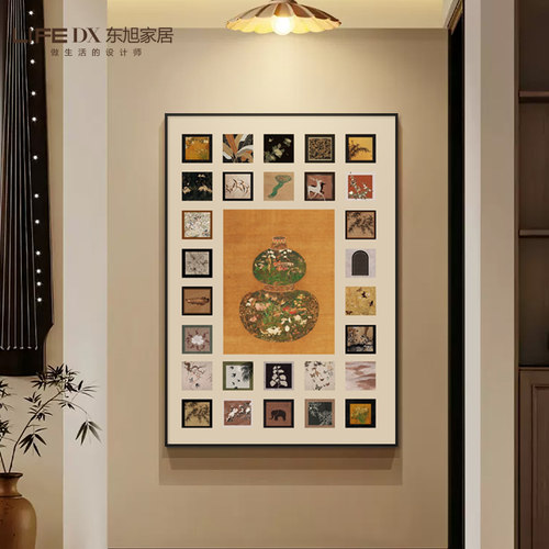 中古风入户玄关装饰画葫芦百联客厅沙发背景墙挂画2024新款壁画