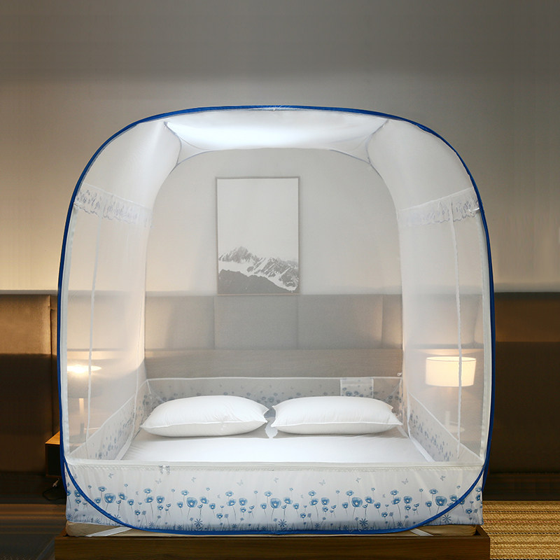 蒙古包蚊帐一体式1.5米1.8m床三开门加密加厚免安装家用防摔2米