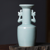 龙泉青瓷仿宋凤耳瓶中式 饰插花瓶 陶瓷花瓶复古民宿样板间博古架装