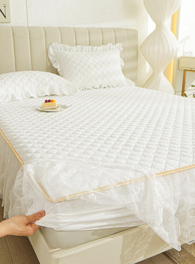 a类纯色白色床笠罩带裙边单件蕾丝花边夹棉加厚全包防滑四季通用