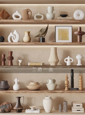 侘寂风抽象复古陶瓷高级感花瓶样板间民宿酒店壁龛开放玄关柜摆件