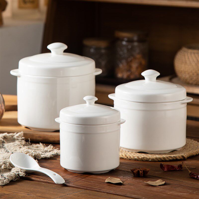 家用釉下彩参盅陶瓷双耳隔水炖锅双盖光面燕窝炖盅滋补品煲汤炖罐