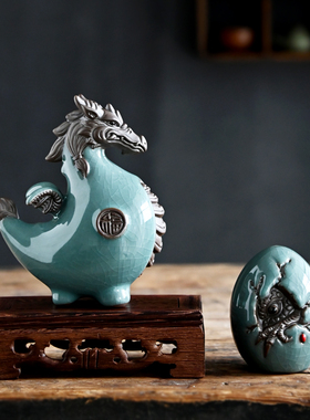 创意龙摆件陶瓷招财吉祥物客厅玄关酒柜装饰品公桌面生肖龙摆设