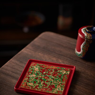 大古大漆壶承福州漆器高档中式方形犀皮漆装饰茶台茶配件家用送礼