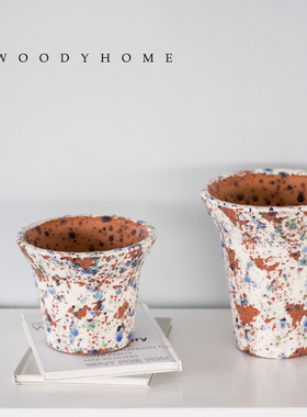 本木庐舍丨进口手工复古彩釉粗陶花盆 做旧工艺 侘寂风花器摆件