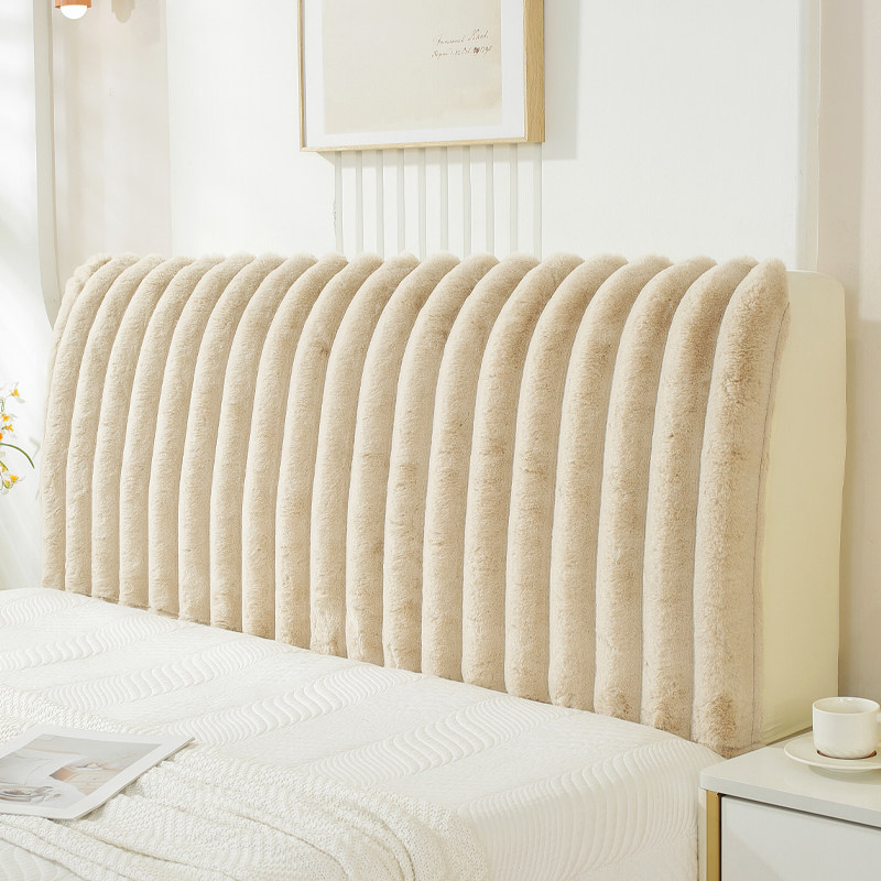 新款短毛绒软包床头套罩纯色简约百搭全包床头罩木床靠背软包通用