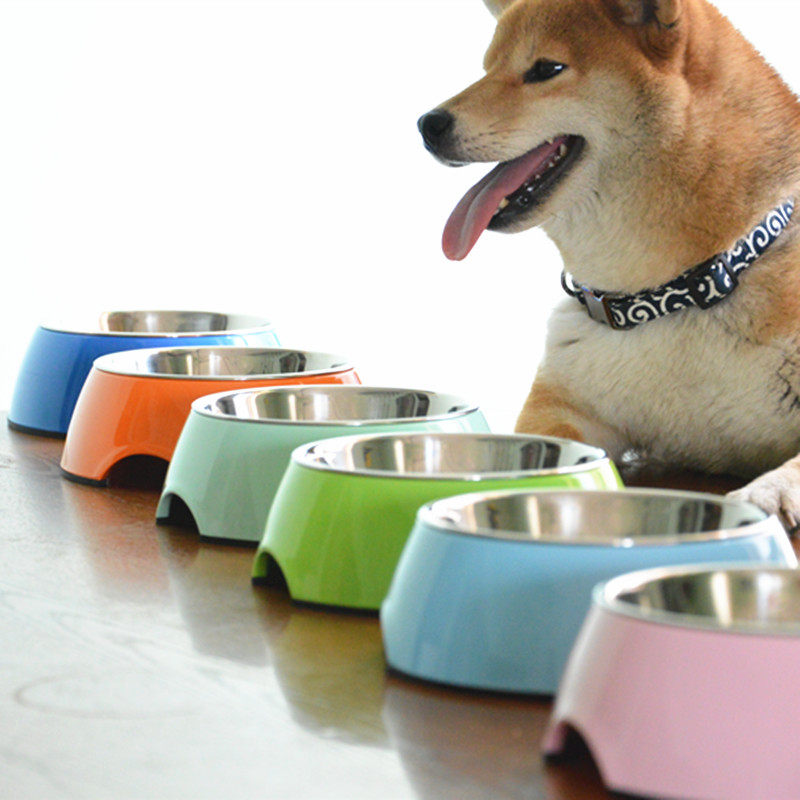 休普 纯色双层不锈钢狗吃饭碗 泰迪食具英斗水碗拉布金毛狗碗柴犬