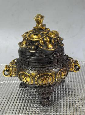 黄铜聚宝盆香炉 铜制庙宇佛堂供奉香炉用品龙头元宝仿古薰香炉