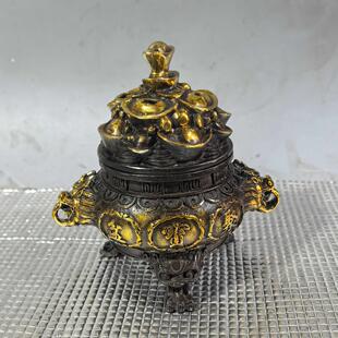 黄铜聚宝盆香炉 铜制庙宇佛堂供奉香炉用品龙头元宝仿古薰香炉
