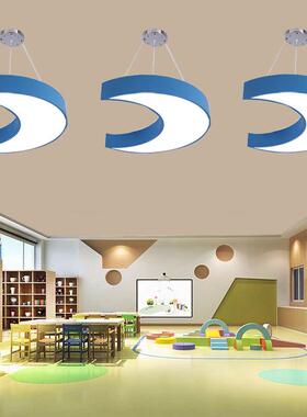 创意led月亮灯绘本馆一米蓝色吸顶灯幼儿园教室母婴店游乐园吊灯