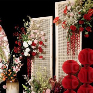 新款 网格屏风森系婚礼现场布置婚庆订婚宴宝宝宴木质藤编拱门 中式