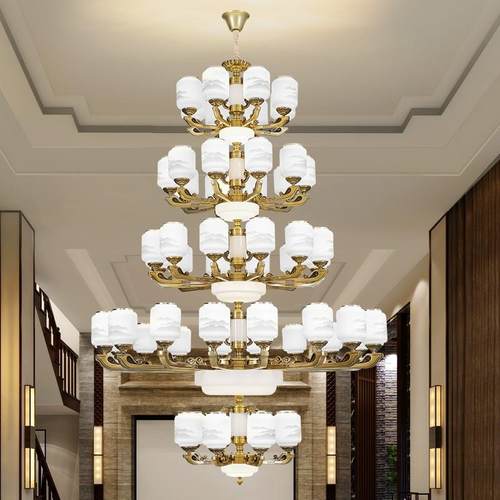 新中式大吊灯复式楼别墅客厅楼中楼酒店售楼部大厅楼梯吊灯