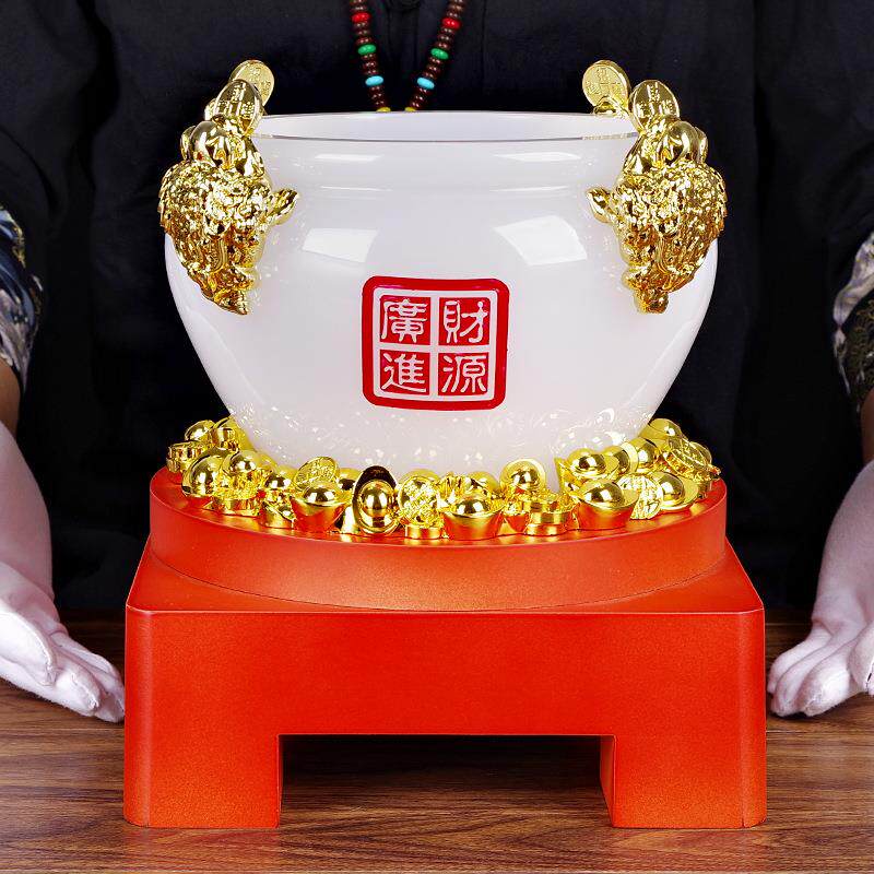 琉璃玉聚宝盆摆件办公室桌面摆设客厅酒柜商务礼品客厅聚财工艺品