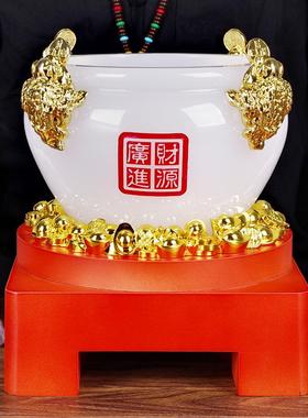 琉璃玉聚宝盆摆件办公室桌面摆设客厅酒柜商务礼品客厅聚财工艺品