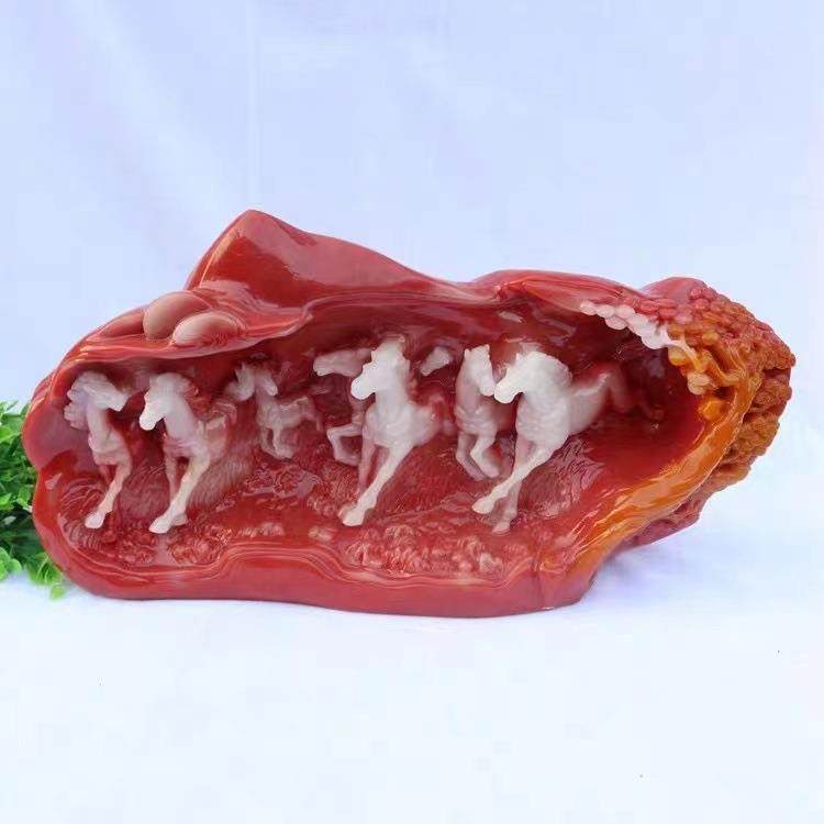 玉石八骏图摆件寿山石芙蓉石工艺品奇石原石石雕居家办公乔迁送礼