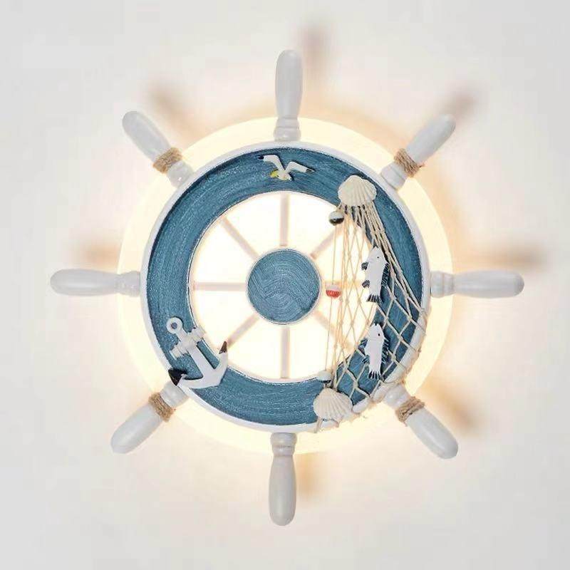 地中海壁灯船舵实木卧室客厅创意儿童房间卧室楼梯走廊客厅床头灯