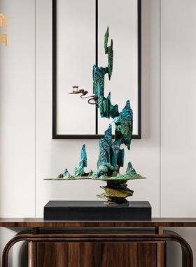 铜金岁月青云直上黄铜摆件高山流水画意彩铜器工艺品家居客厅铜器