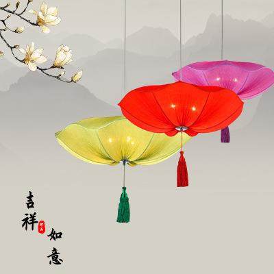 古典荷花荷叶灯具新中式火锅店茶餐厅灯婚庆布艺仿古飞碟吊灯灯笼