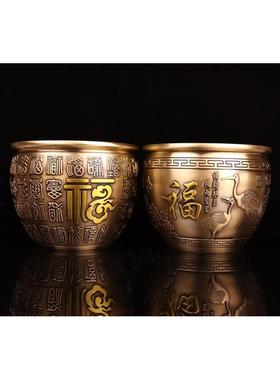 黄铜缸摆件铜缸百福祝寿摆件铜水缸摆件富贵吉祥缸铜聚宝盆缸摆件