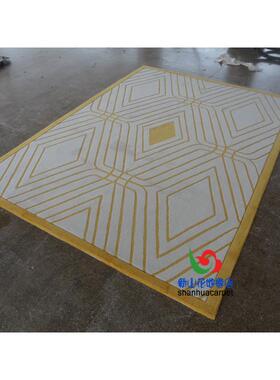 新西兰进口羊毛黄色长方形格子欧式客厅茶几地毯卧室客房家用地毯