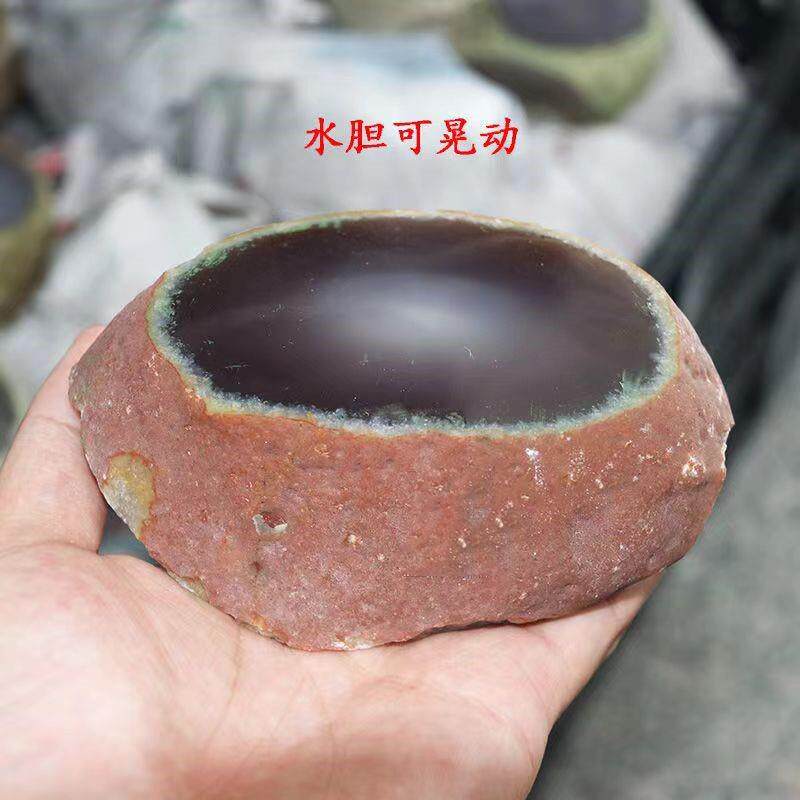 天然巴西水胆玛瑙原石平摆件聚财风水摆件天然真水胆原石工艺品