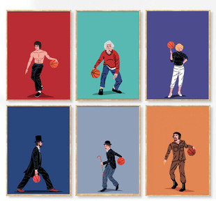 波普艺术趣味设计海报装饰画有框挂画墙壁爱因斯坦李小龙打篮球