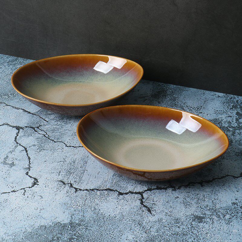 【某牌 孤品】曼谷棕餐具盘子【高端 新骨瓷】窑变水果沙拉碗深盘