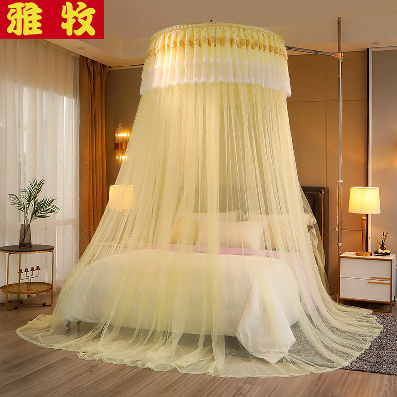 伸缩蚊帐天地杆蚊帐家用加粗加厚吊顶支架加密免安装圆顶方便拆洗