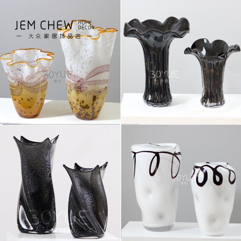 中古风玻璃花瓶多款琉璃创意水培插花样板间售楼酒店餐桌家具饰品