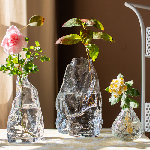 创意几何立体不规则水培玻璃花瓶透明插花客厅餐桌桌面摆件高级感