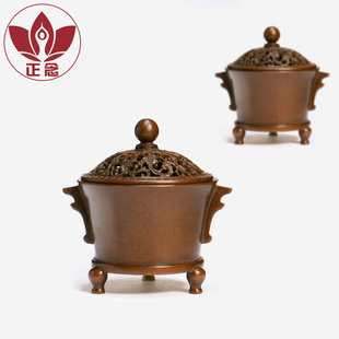 庆松堂苏工铜炉名家胡庆松制雁翎耳熏炉复古紫铜炉铜摆件熏香