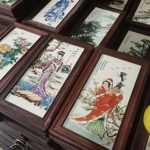 紧急处理一批民国时期红木边框瓷板画挂屏古风古代装饰品背景挂画