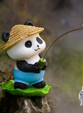 鱼缸水族箱造景熊猫钓鱼翁庭院流水鱼池假山乌龟缸微景观装饰摆件