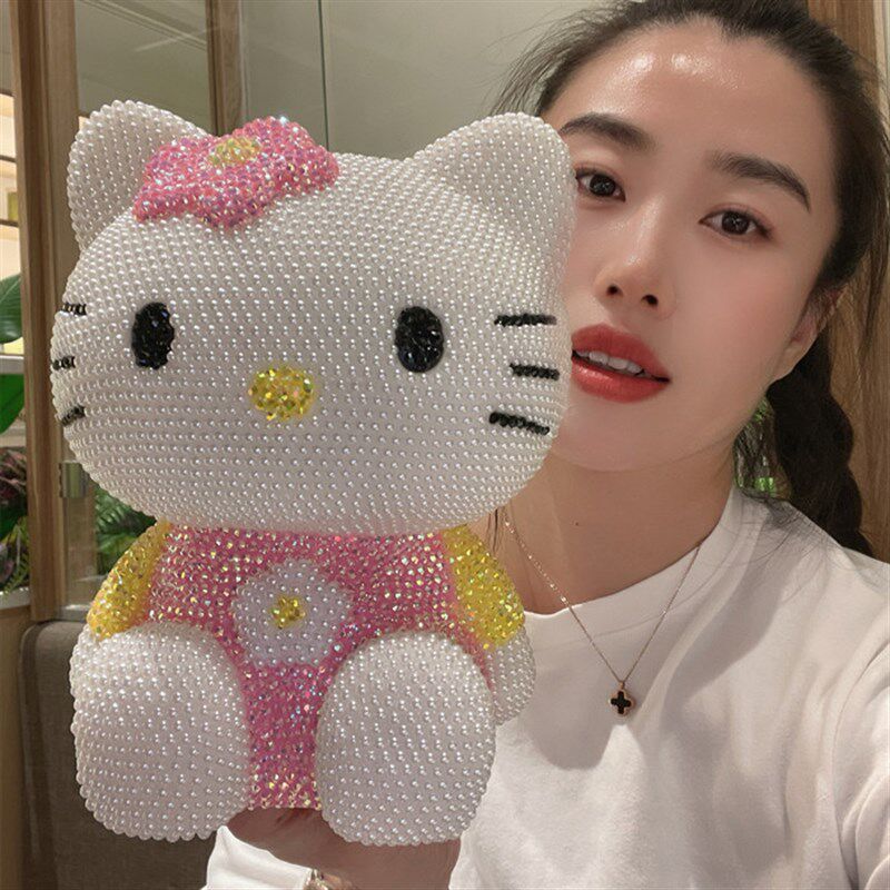 手工粘钻DIY贴钻果冻钻储蓄罐KT猫存钱罐 KT摆件蝴蝶结小猫咪钱罐