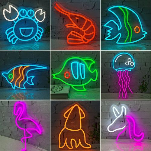 海洋水产鱼类霓虹灯LED发光字定制小龙虾螃蟹招牌门头档口广告牌