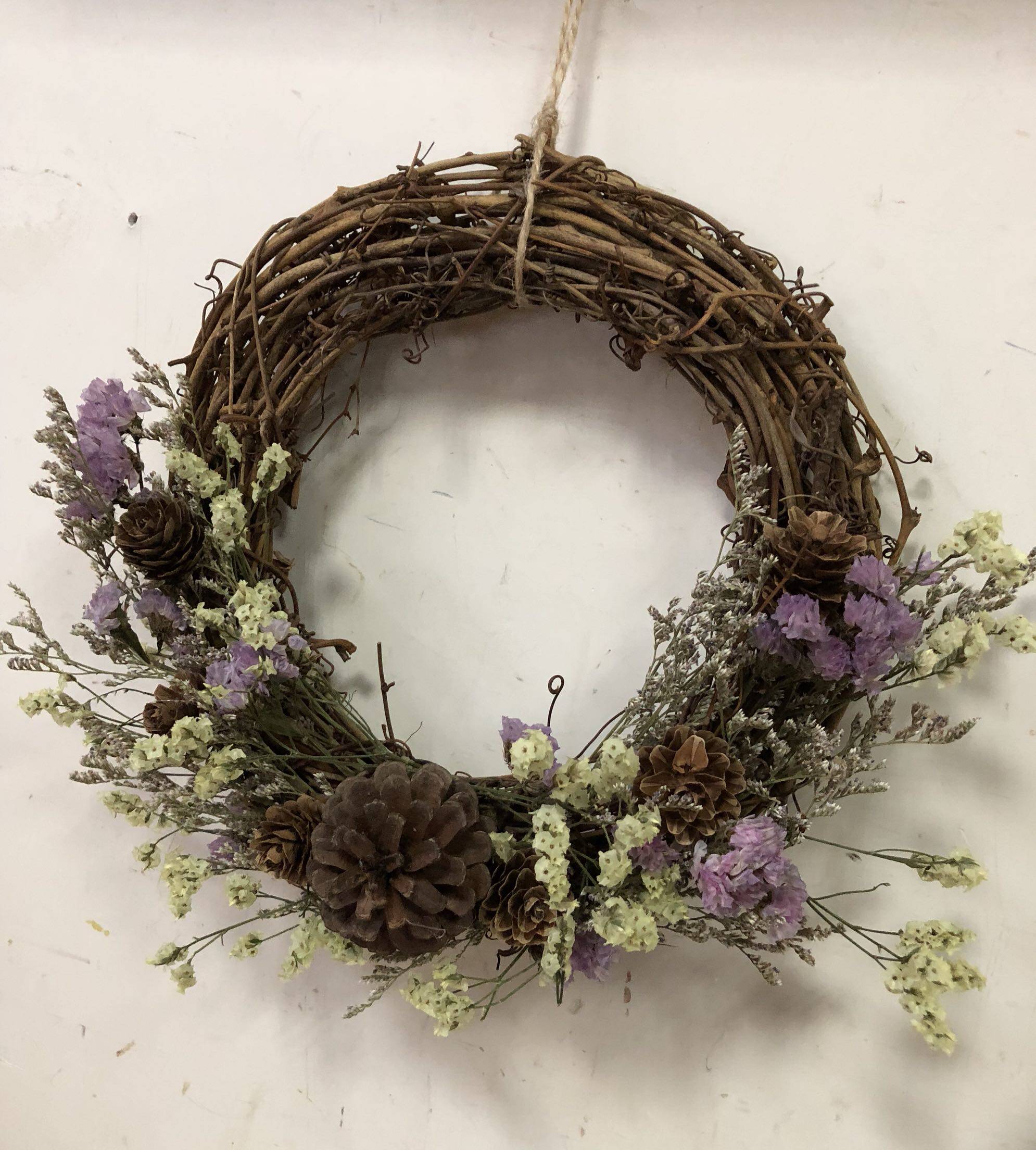 乡村家居壁饰天然干花花环水晶松果勿忘我藤环壁画拍摄背景墙原69