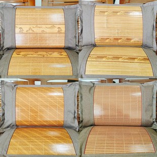 夏季竹子枕头套凉爽碳化印花木纹竹席冰丝双面凉席枕套74*48一对