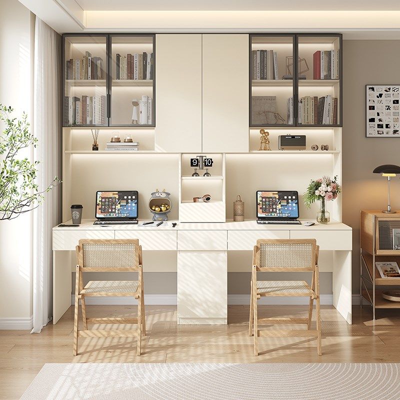 定制实木书桌书架一体双人奶油风学生家用儿童卧室写字台学习桌子,住宅家具,书桌,淘宝优惠券,粉丝福利购,淘宝优惠卷