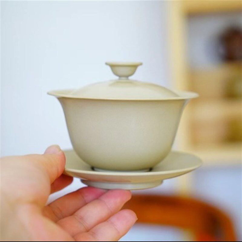 云南建水紫陶素白泥盖碗全手工三才碗 防烫茶具茶道泡茶杯非紫砂