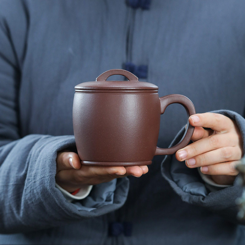 手工紫砂杯男士高档中式大容量带盖泡茶杯女士办公室家用陶瓷杯子