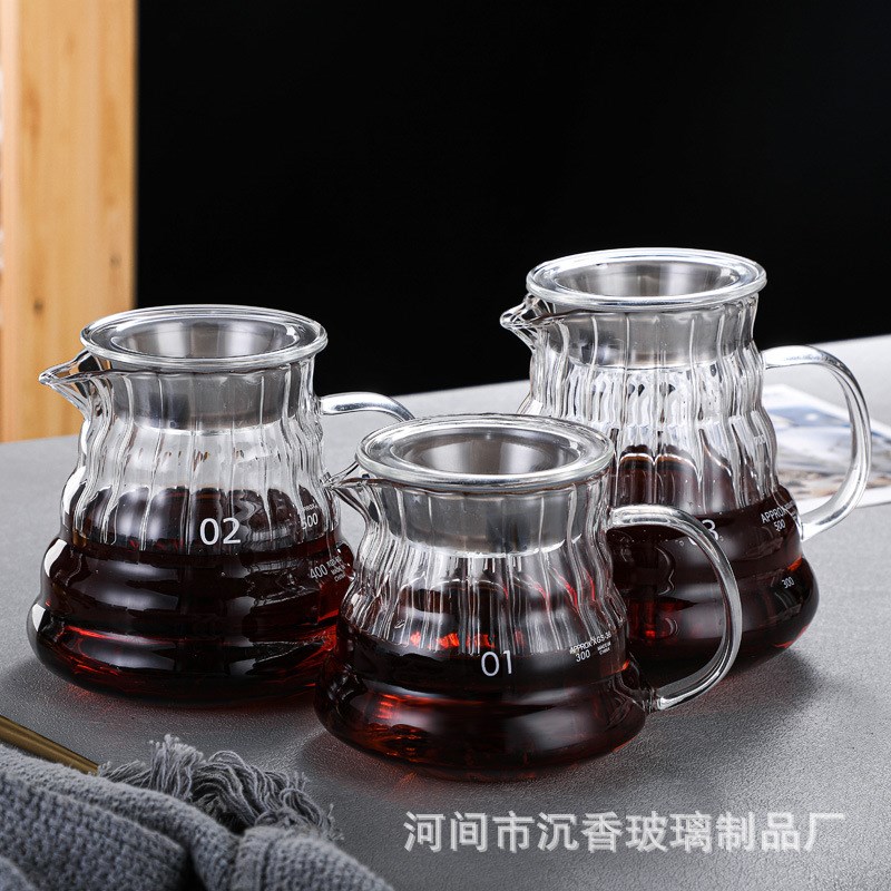 竖纹玻璃云朵咖啡壶手冲分享壶玻璃咖啡壶咖啡具过滤杯