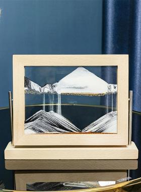 简约创意流沙画榉木翻转式摆件沙漏时尚家居沙画工艺品装饰解压