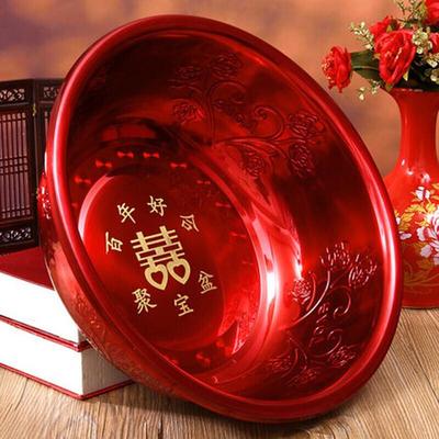 喜盆女方陪嫁结婚脸盆娘家婚庆用品嫁妆洗脸红盆套装不锈钢盆子