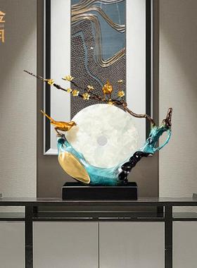 铜金岁月花好月圆喜鹊枝鸟黄铜摆件客厅玄关腊梅仿真玉石彩铜摆件