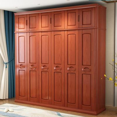 实木衣柜简约推拉门衣柜橡胶木家具卧室对开门收纳储物柜子