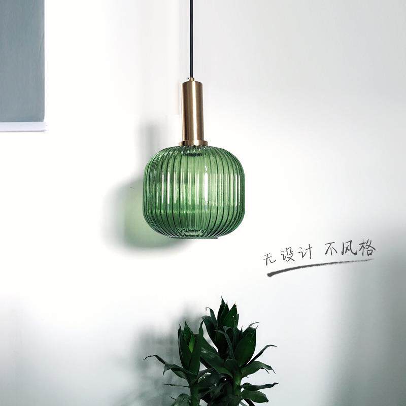 北欧风简约店铺餐厅创意单头吧台咖啡厅彩色玻璃装饰吊灯客厅轻奢