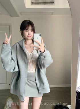 CalmeEar//高克重懒卫衣】ECK拉链连帽卫衣开衫女宽松慵休l闲【外