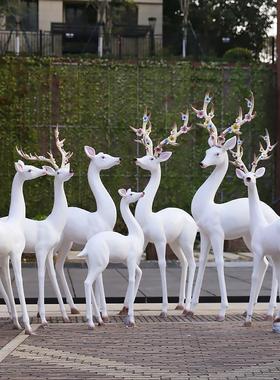 大型户外玻璃钢雕塑仿真梅花鹿动物摆件庭院景观商场假山落地装饰